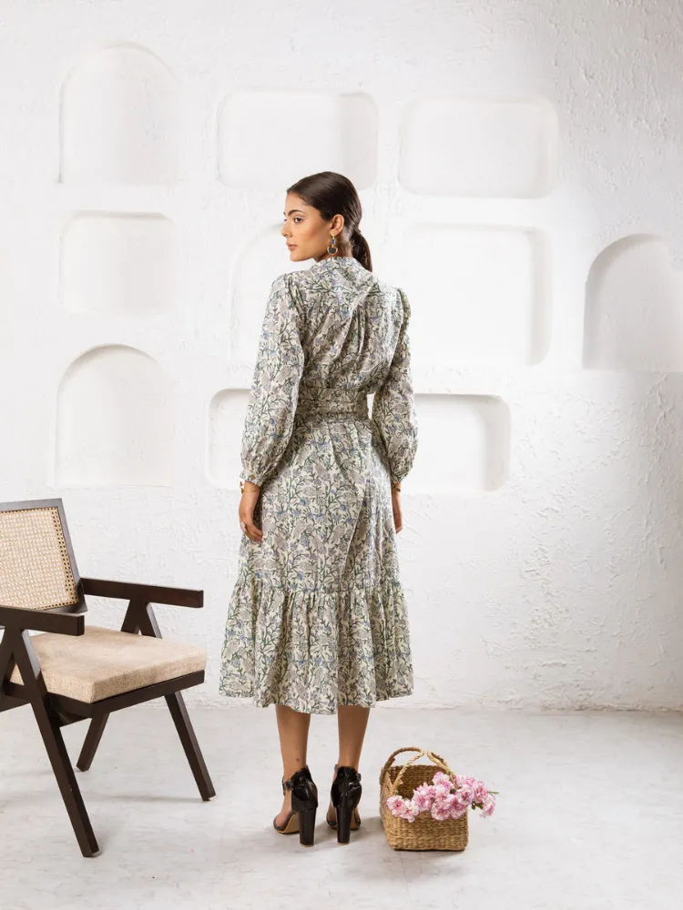 Abbey Garden Dress- Hand Block Printed Midi Dress
