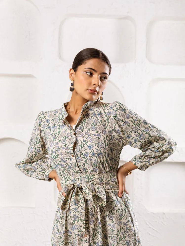 Abbey Garden Dress- Hand Block Printed Midi Dress