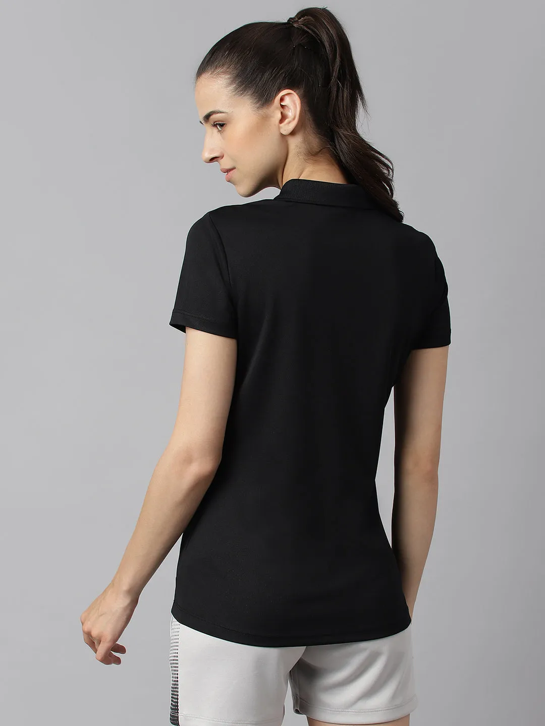 Alcis Women Black Anti-Static Soft-Touch Slim-Fit Training Polo Wonder T-Shirt