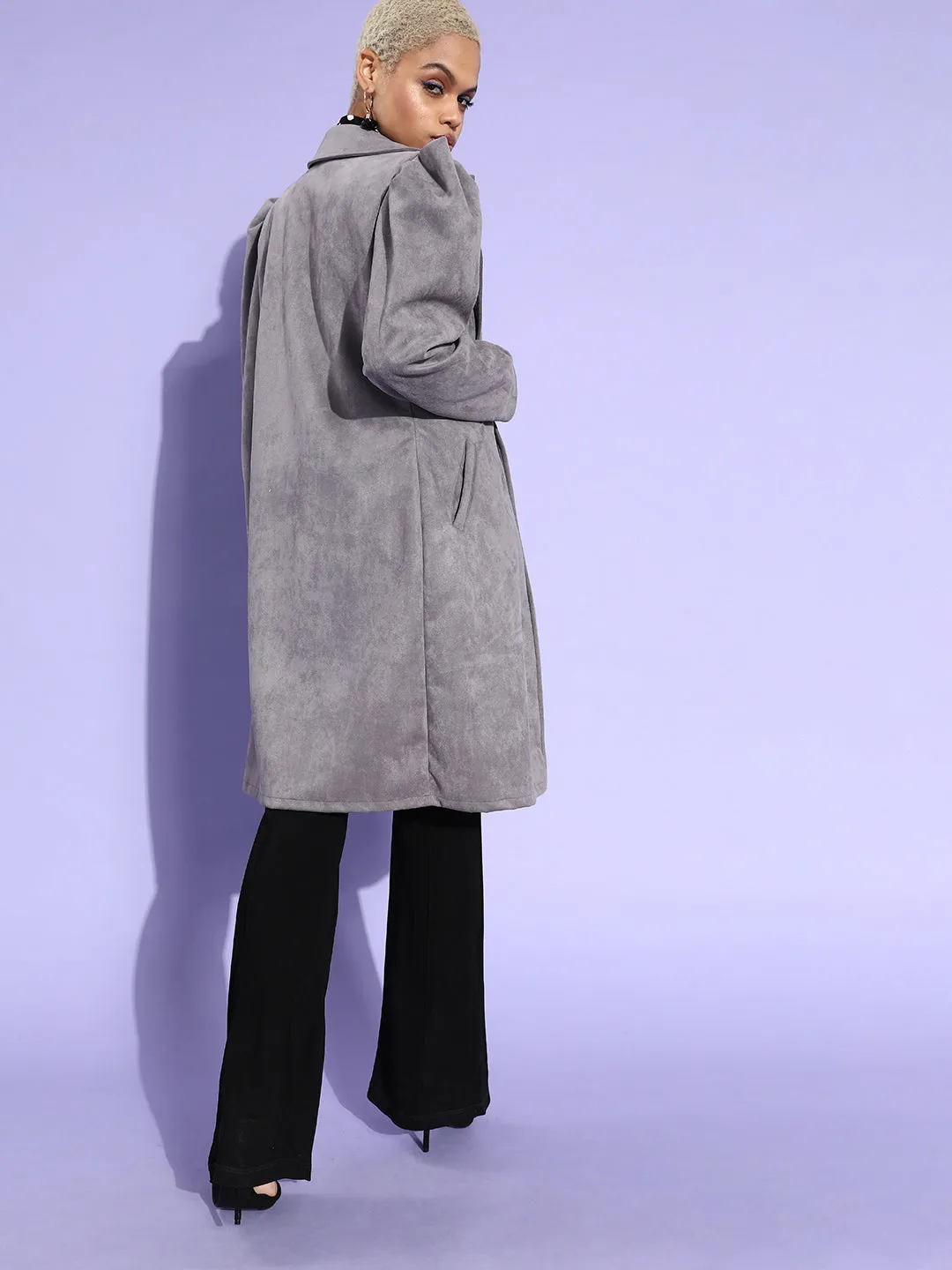 Athena Grey Trench coat with puff sleeves  and pocket details