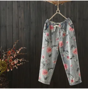 AUTUMN VINTAGE INSPIRED FLORAL PRINT TROUSERS
