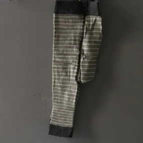 Baby Wool/Cotton Footless Tights - Grey Striped - 0-18m
