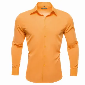 Barry.Wang Orange Top Mens Dark Orange Solid Silk Windsor Collar Shirt