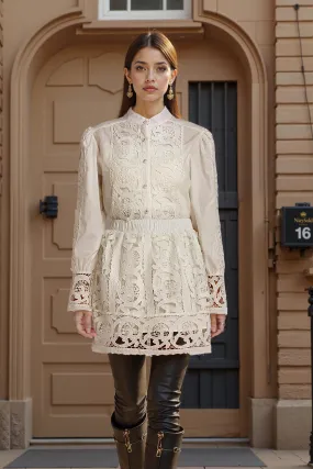 BK-Lace Hollow Long Sleeve Mini Dress Sets