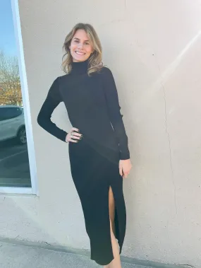 Black Turtleneck Sweater Midi Dress