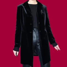Black velvet long line jacket UK M