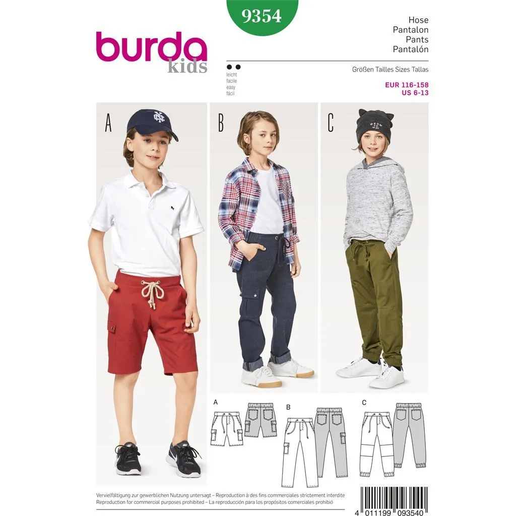 Burda Style Pattern B9354 Girl / Girl Plus Pant and Short