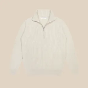 Cashmere alpine half zip sweater in ecru