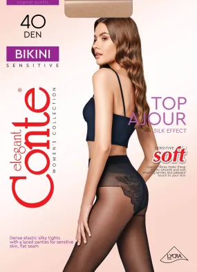 Conte Bikini Soft 40 Den - Classic Women's Tights with a Laced Panties (8С-47СП)