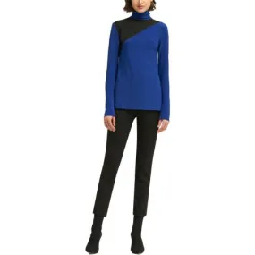 DKNY Womens Suede Mixed Media Turtleneck Top