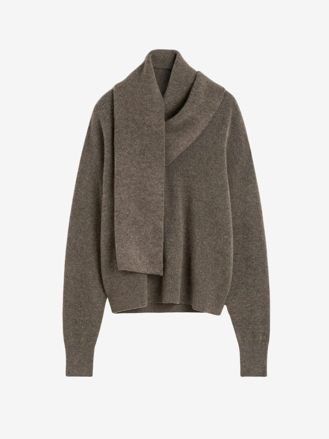 Draped Scarf Knit Sweater - Truffle