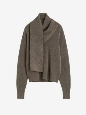 Draped Scarf Knit Sweater - Truffle
