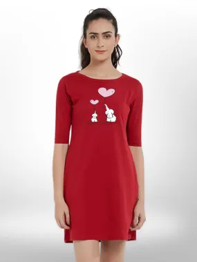 ELEPHANT LOVE PRINT T-SHIRT THREE QUARTER SLEEVE SIDE POCKET FOR WOMEN'S