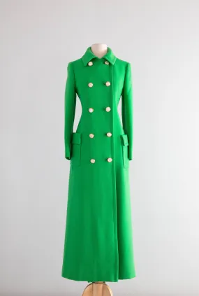 Fabulous 1960's I.Magnin Wool Maxi Coat In Spring Green / SM