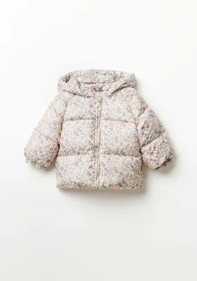 Floral Puffer Jacket - Beige