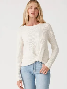 Ivory Waffle Twist Front Pullover Knit Sweater