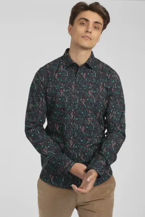 James Harper Botanical Cotton Poplin Shirt - Ink