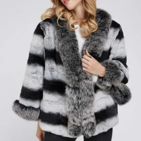 LVCOMEFF real rex rabbit fur chinchilla jacket with fox fur collar cuff free shipping