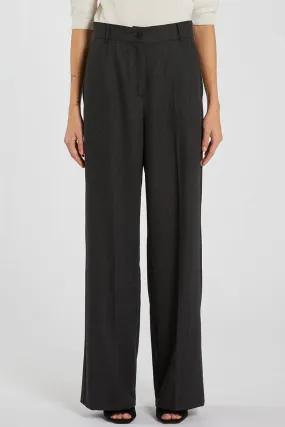 Marella Decoro 2423136091200 Dark Grey Wool Mix Herringbone Trousers