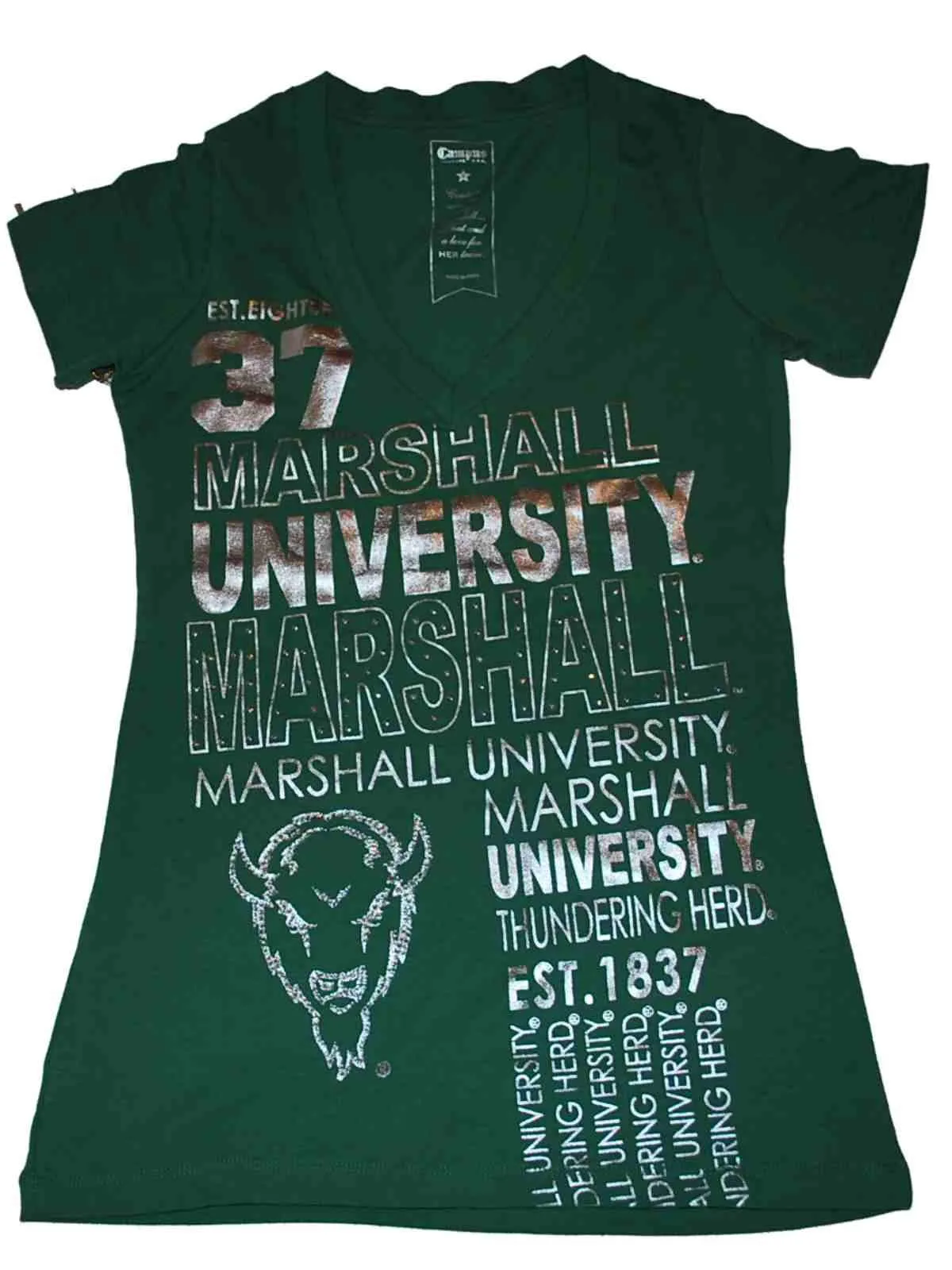 Marshall Thundering Herd Campus Couture Womens V-Neck Green T-Shirt (S)
