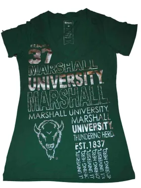 Marshall Thundering Herd Campus Couture Womens V-Neck Green T-Shirt (S)