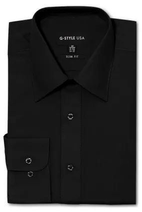 Men's Slim Fit Solid Color Dress Shirt (Black)