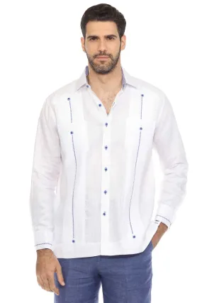 Mojito Men's Guayabera Shirt Chacabana 100% Linen with Contrast Trim Long Sleeve and French Cuff
