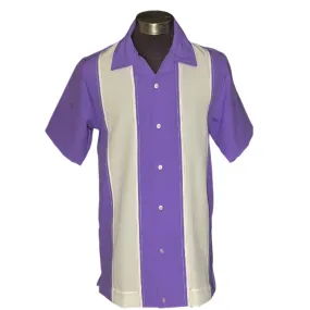Nifty50's Bodgie Double Panel Men's Retro Bowling Shirts Lilac/White