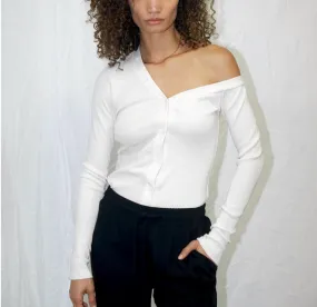 One-Shoulder Rib Knit Henley