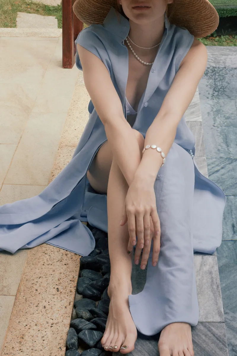 Pearly slitted-rib linen shirt dress