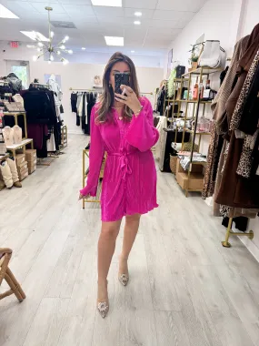 Pleated Belted Dress