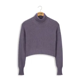 Point Crop Turtleneck Pullover in Gunmetal