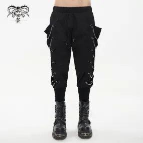 PT179 punk men black harem JOGGER PANTS with side chains