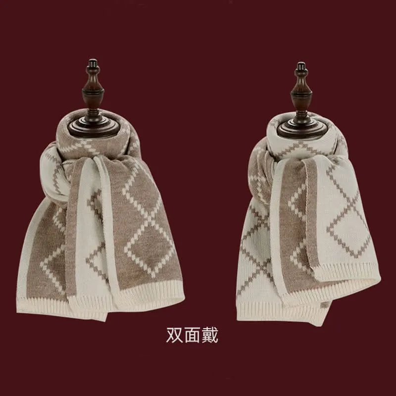 Reversible Korean Knitted Wool Scarf for Women - Warm Winter