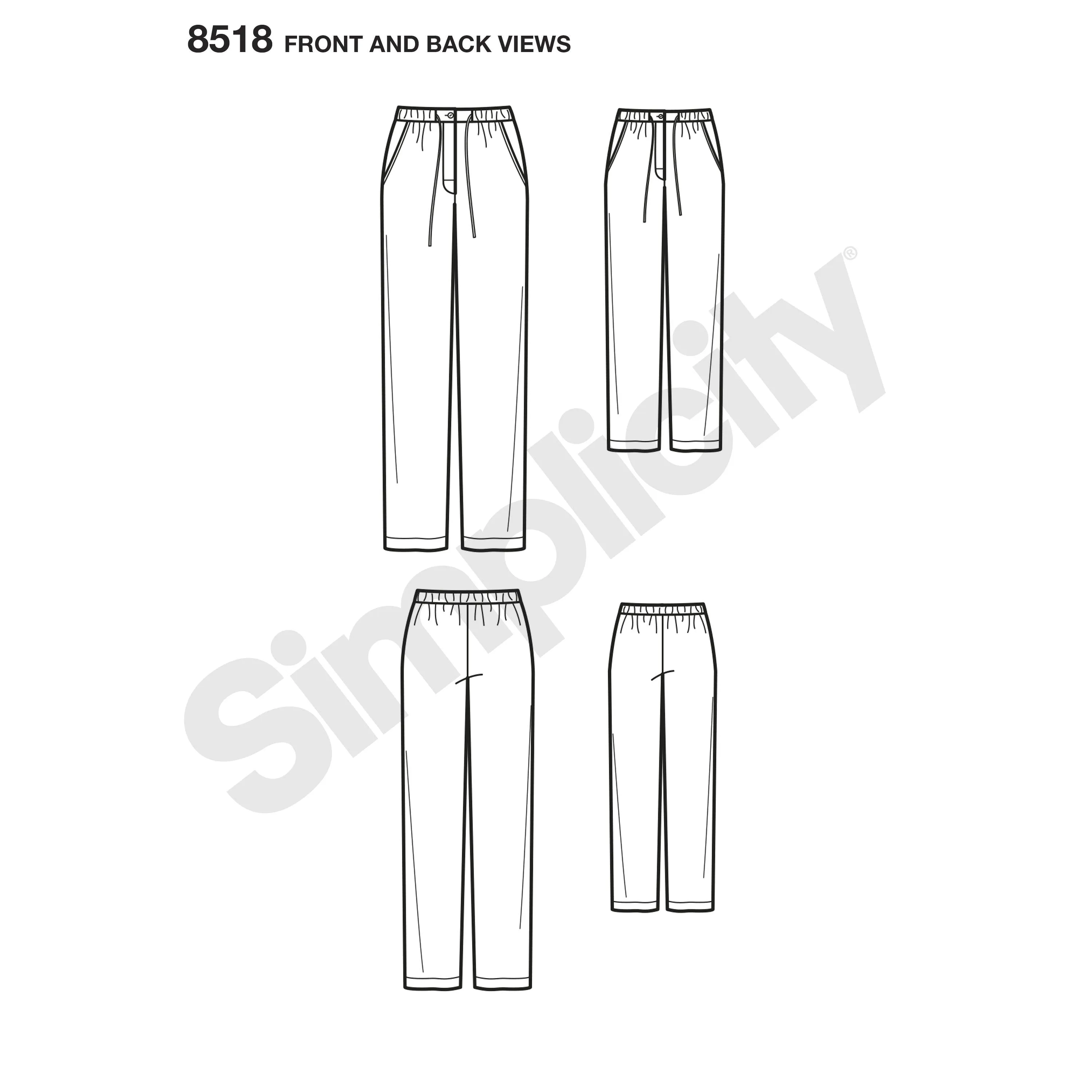 Simplicity Pattern 8518 girls and misses slim- fit lounge trousers