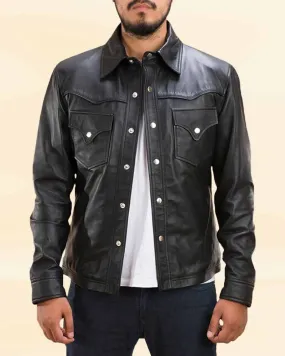 The Lavish Line Black Stylish Leather Shirt