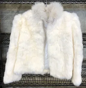 Vintage Women's Cream White Genuine Rabbit Fur Waist Length Coat/Jacket - Size M