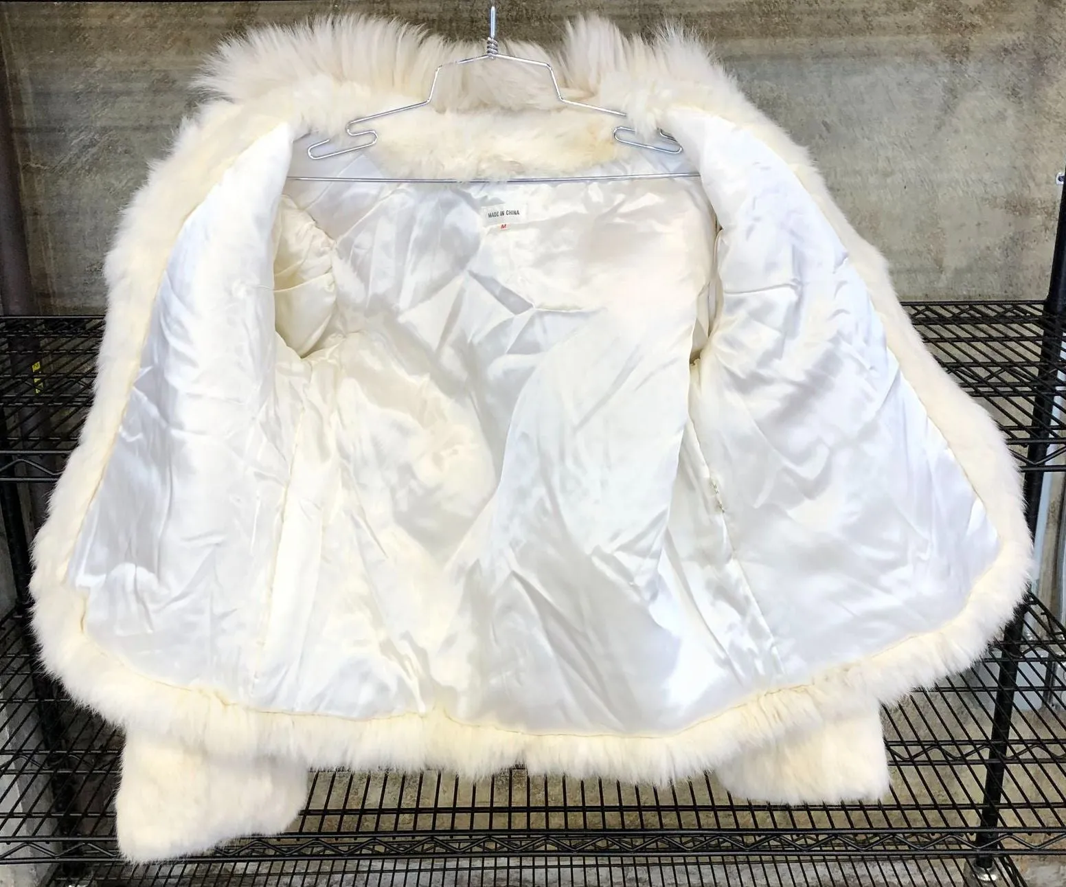 Vintage Women's Cream White Genuine Rabbit Fur Waist Length Coat/Jacket - Size M