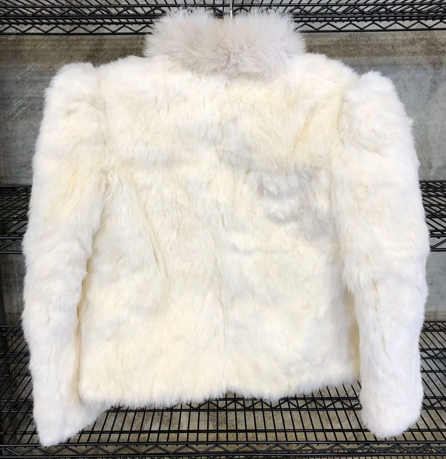 Vintage Women's Cream White Genuine Rabbit Fur Waist Length Coat/Jacket - Size M