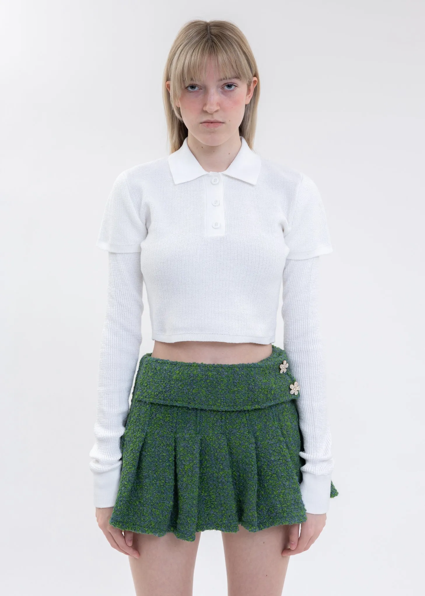 White Layered Thermal Long Sleeve Polo