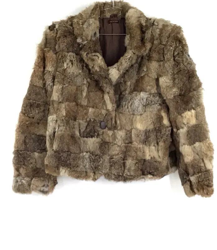 Women's Brown Rabbit Fur Coat - Size L