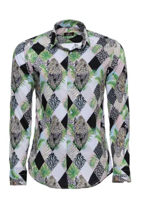 WSS Leopard Pattern Long Sleeves Multicolor Men Shirt  - Singen