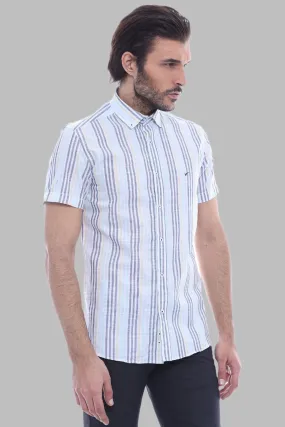WSS Striped Short Sleeves Men Blue Shirt  - Singen