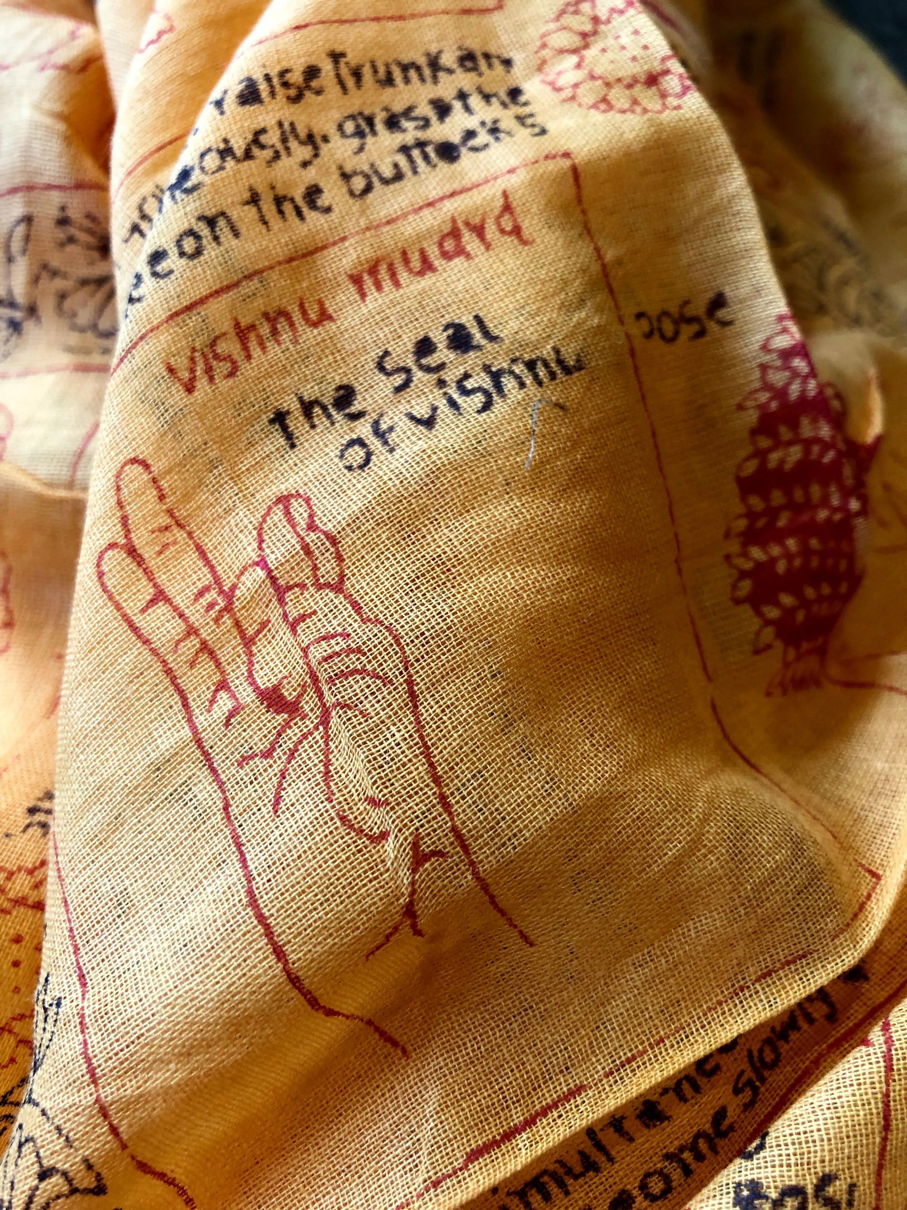 Yoga Pose Scarf. 100% Cotton, Large Meditation Shawl, Yoga Asana Tapestry, Wall Hanging