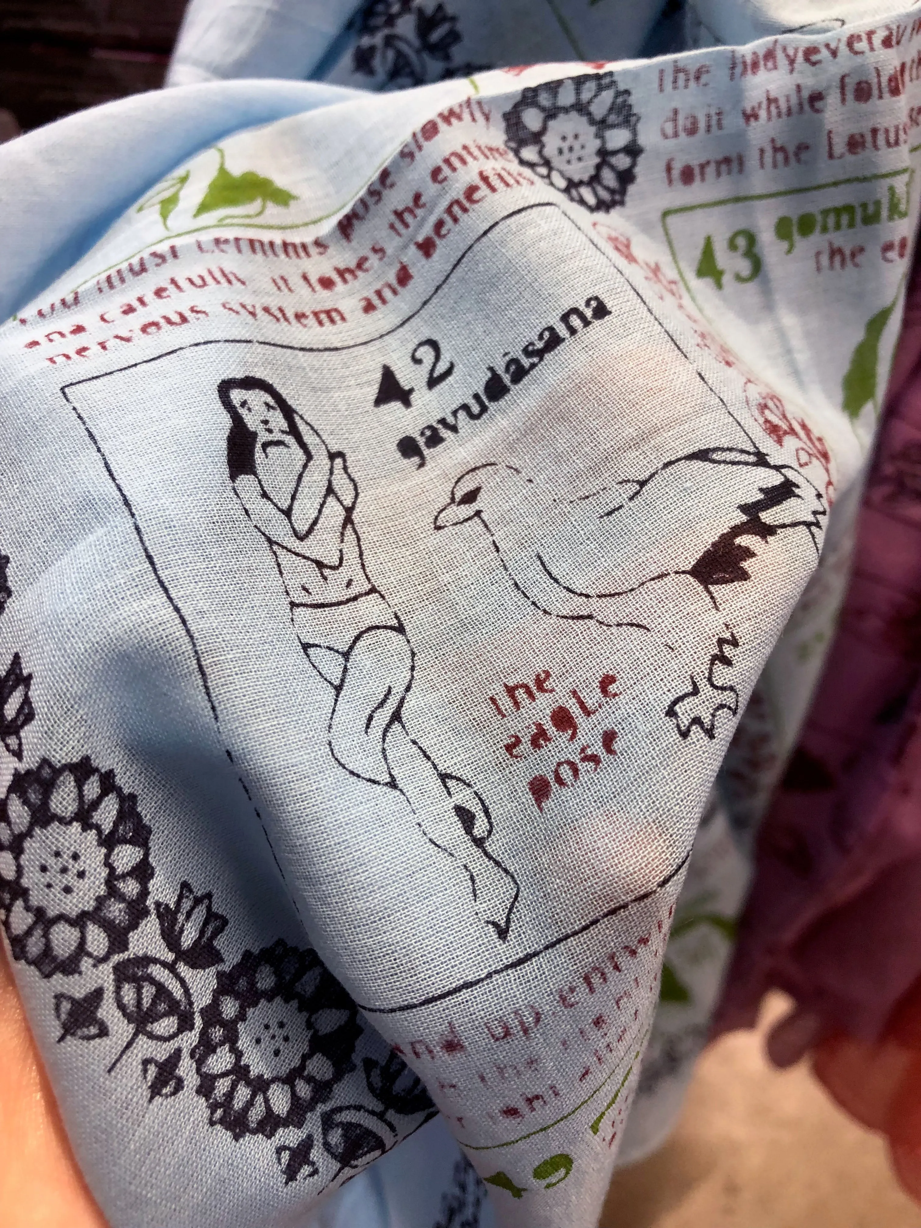 Yoga Pose Scarf. 100% Cotton, Large Meditation Shawl, Yoga Asana Tapestry, Wall Hanging