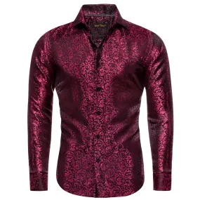 YourTies $19.99 Deep Carmine Black Shirt Floral Jacquard Windsor Collar Top